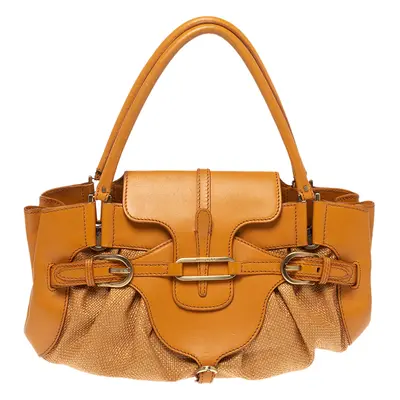 Jimmy Choo Orange Raffia and Leather Tulita Shoulder Bag