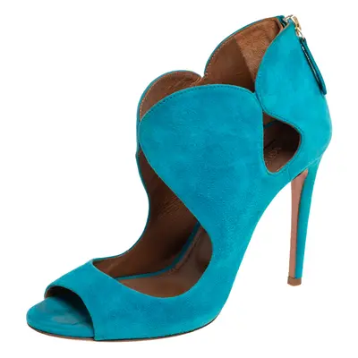 Aquazzura Blue Suede Cut Out Elle Peep Toe Sandals Size