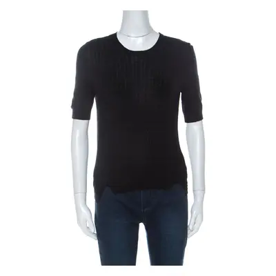 Miu Miu Black Cashmere Rib Knit Short Sleeve Top