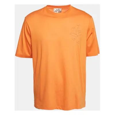 Hermes Orange 3D H Embroidered Jersey Crew Neck T-Shirt