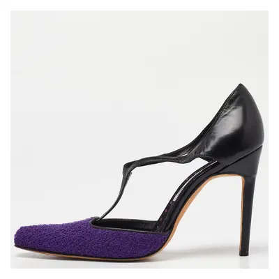 Manolo Blahnik Purple/Black Tweed and Leather Pointed Toe Pumps Size