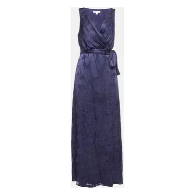 Diane Von Furstenberg Navy Blue Jacquard Maxi Wrap Dress