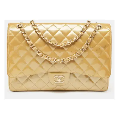 Chanel Cream Quilted Patent Leather Maxi Classic Single Flap Bag