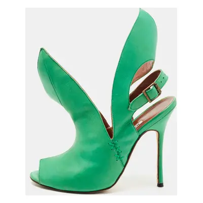 Manolo Blahnik Green Leather Ankle Strap Sandals Size 36.5