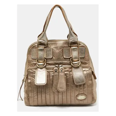 Chloe Gold Leather Front Pocket Satchel