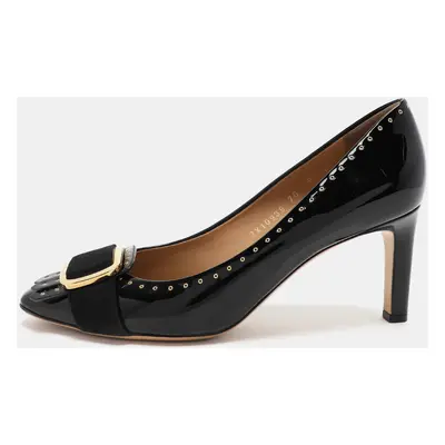 Salvatore Ferragamo Black Patent Leather Embellished Pumps Size 39.5