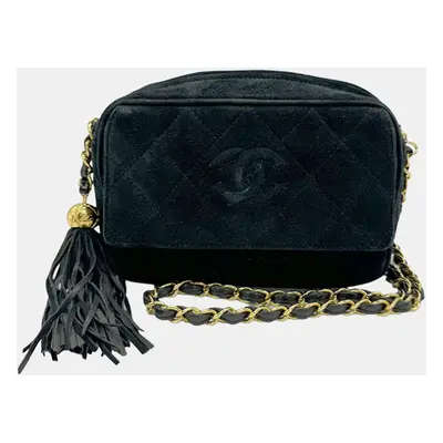 Chanel Black Suede Vintage Mini CC Camera Shoulder Bag