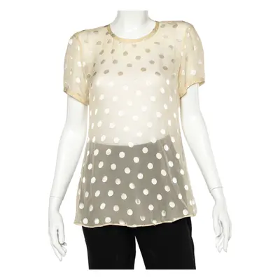 Giorgio Armani Yellow Polka Dot Silk Button Back Top