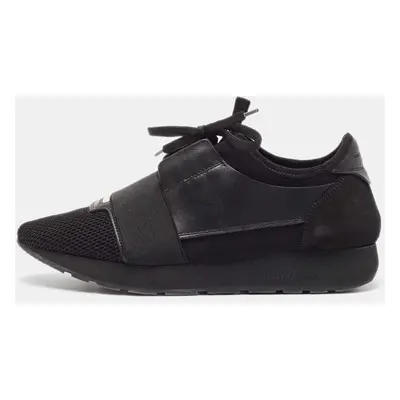 Balenciaga Black Leather and Mesh Race Runner Sneakers Size