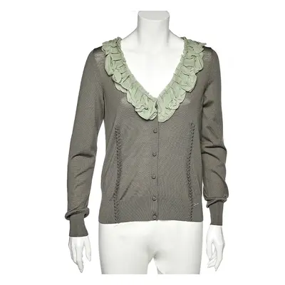 Fendi Green Wool & Silk Ruffle Neck Cardigan