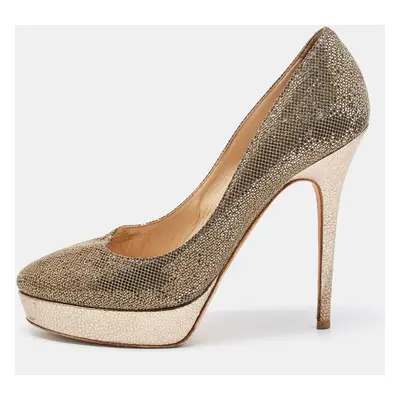 Jimmy Choo Metallic Glitter Fabric Platform Pumps Size 39.5