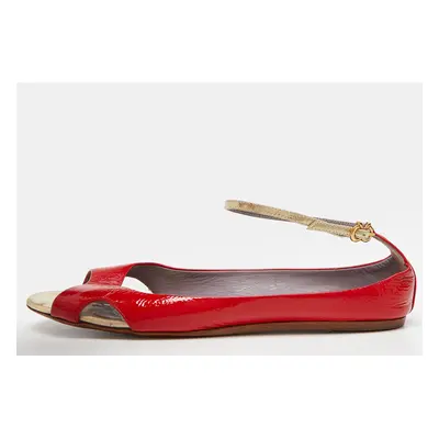 Anya Hindmarch Red Patent Leather Open Toe Ankle Strap Flats Size