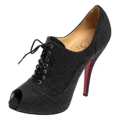 Christian Louboutin Grey Lace Up Flannel Lady Derby120mm Ankle Booties Size