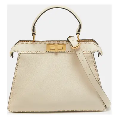 Fendi Cream Selleria Leather Medium Peekaboo ISeeU Top Handle Bag