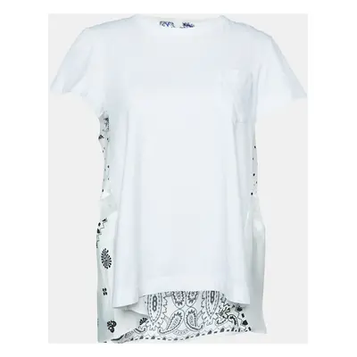 Sacai White Cotton & Paneled Satin Flared Top