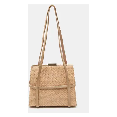 Bally Beige Watersnake Leather and Suede Metal Frame Shoulder Bag