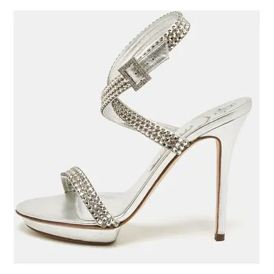 Gina Silver Leather Ankle Strap Sandals 39.5