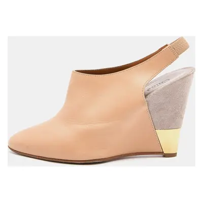 Chloe Beige Leather Wedge Slingback Pumps Size