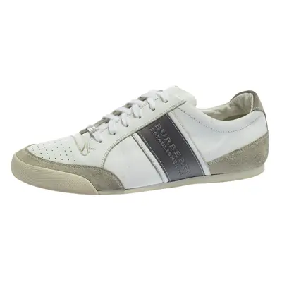 Burberry White/Grey Leather and Suede Lace Up Sneakers Size