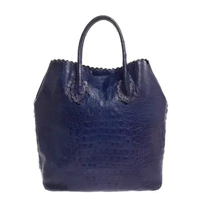 Furla Indigo Croc Embossed Leather Tote