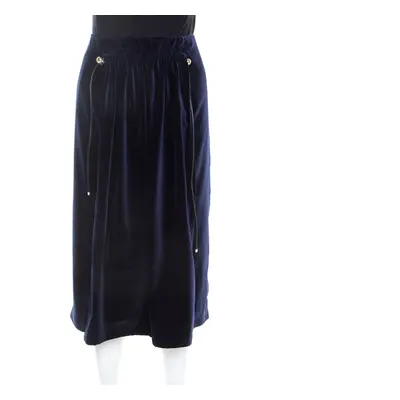 Carven Astral Blue Velvet Coulisse Pleated Skirt