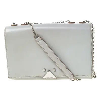 Emporio Armani Grey Leather Double Chain Shoulder Bag