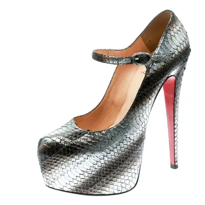 Christian Louboutin Metallic Silver Watersnake Daffodile Platform Pumps Size