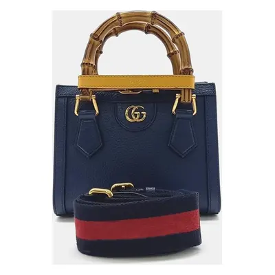 Gucci Blue Leather Mini Diana NM Bamboo Top Handle Bag