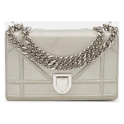 Dior Grey Shimmering Leather Mini Diorama Crossbody Bag