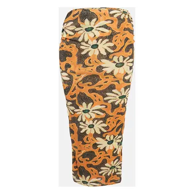 Nanushka Orange Arte Povera Floral Print Mesh Jersey Midi Skirt