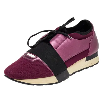 Balenciaga Burgundy/Purple Leather And Canvas Race Runner Sneakers Size