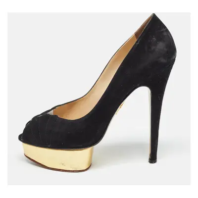 Charlotte Olympia Black Suede Platform Pumps Size