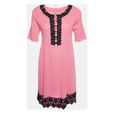 Moschino Cheap and Chic Pink Cotton Knit lace Trim Detail Mini Dress