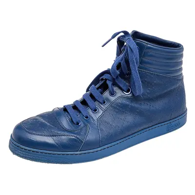 Gucci Blue Diamante Leather High Top Sneakers Size