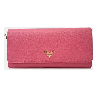 Prada Pink Saffiano Lux Leather Wallet On Chain