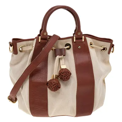 Tory Burch Brown/Beige Canvas And Leather Shoulder Bag