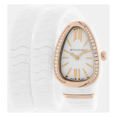 Bvlgari White Ceramic Serpenti Spiga Quartz Women's Wristwatch mm