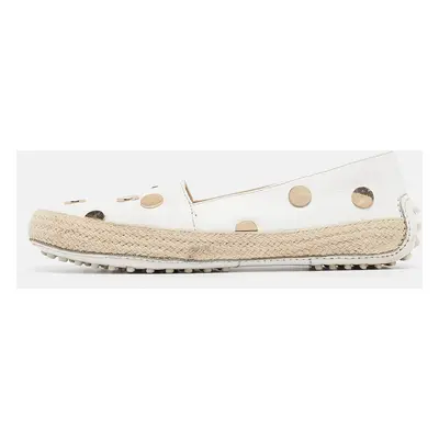 Tod's White Leather Studded Slip On Espadrille Flats Size