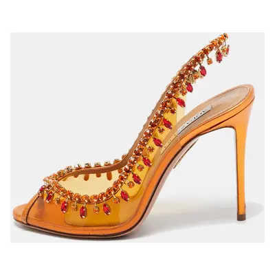 Aquazzura Orange Leather and PVC Crystal Embellished Temptation Pumps Size