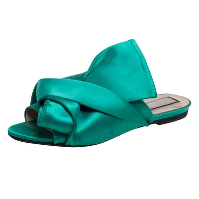 Nº21 Green Satin Knot Flat Mules Size