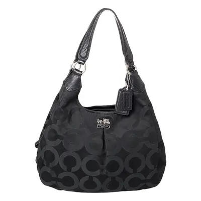 Coach Black Signature Canvas and Leather Madison Hobo