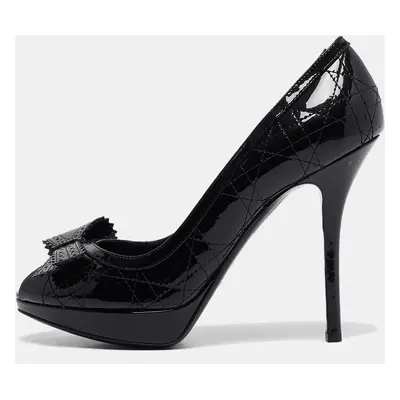 Dior Black Cannage Patent Leather Peep Toe Pumps Size 39.5