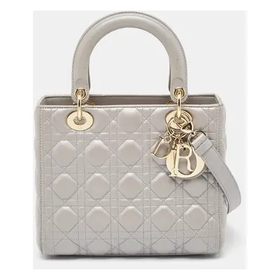 Dior Silver Cannage Leather Lady Dior Tote