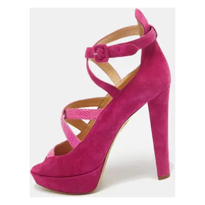 Charlotte Olympia Pink Snakeskin and Suede Ankle Strap Pumps Size