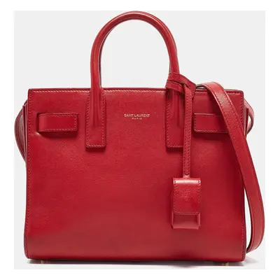 Saint Laurent Red Leather Nano Classic Sac De Jour Tote