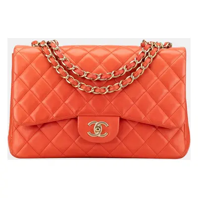 Chanel Orange Jumbo Classic Lambskin Single Flap