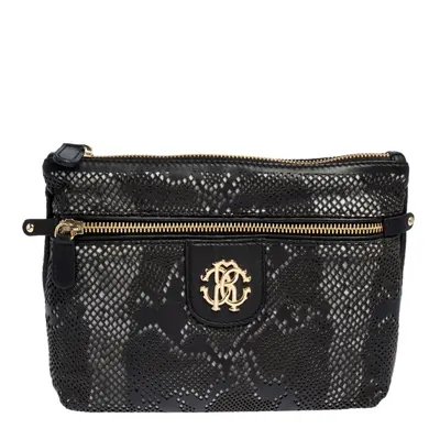 Roberto Cavalli Black Perforated Leather Pouch