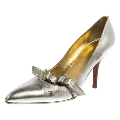 Roberto Cavalli Silver Leather Slip On Pointed Toe Pumps Size