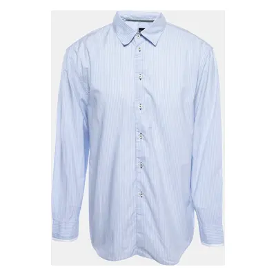 Emporio Armani Blue Striped Cotton Button Front Full Sleeve Shirt