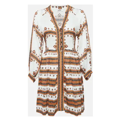 Sandro White Printed Linen Blend Ramata Mini Dress